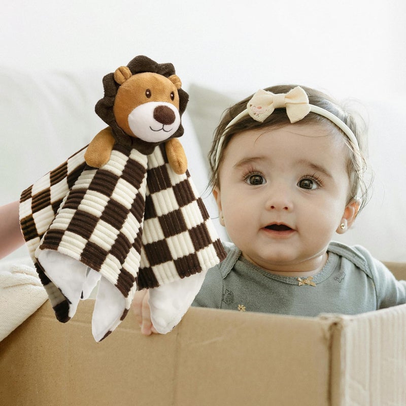 BEILIMU Baby Lovey Blanket for Boys Girls Super Soft Checkerboard Gingham with Minky Dot Fabric Backing Lion Lovely Black 14 Inch - Image 5